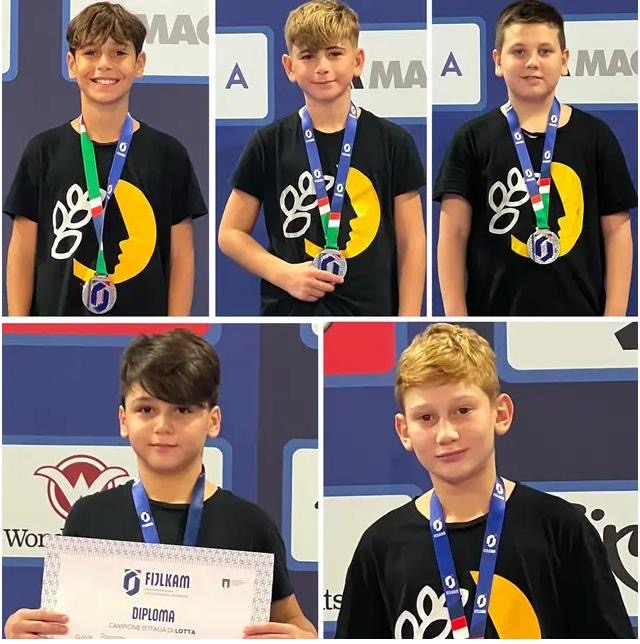I cinque ragazzi foggiani vittoriosi al Gran Premio Giovanissimi FIJLKAM 2025